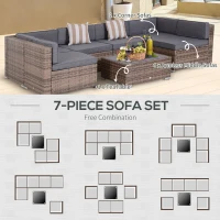 Outsunny Modern Rattan Patio Furniture Set, 7-Piece Outdoor Wicker Sofa Set with Cushions for Home & Family Gatherings, Gray(m-6)