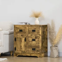 HOMCOM Industrial Sideboard Buffet Cabinet, Kitchen Cabinet with 4 Drawers, 1 Door, Adjustable Shelf Coffee Bar Cabinet, Rustic Brown(m-10)