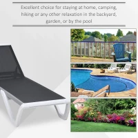 Outsunny Outdoor Chaise Lounge Chair, Patio Aluminum Tanning Chair with 5-Level Adjustable Back, Portable Wheels, Breathable Mesh Fabric, for Pool, Deck,  Garden, Black(m-7)