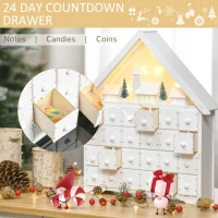 HOMCOM Christmas Advent Calendar, 2022 Light Up Table Xmas Wooden House Holiday Decoration with Countdown Drawer, Village, for kids Adults, White(m-5)