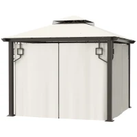 Outsunny 10' x 10' Patio Gazebo, Double Roof Outdoor Gazebo with Privacy Curtains, Mesh Netting, Aluminum Frame Outdoor Canopy Shelter, Cream White(m-7)