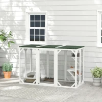 PawHut Catio Outdoor Cat Enclosure with Waterproof Roof, Multi-Level Platforms, Lock, White(m-1)