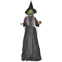 HOMCOM 5.9' Life Size Decoration Animatronic Old Witch Outdoor Halloween, Sound and Motion Activated w/ Light Up Eyes(m-11)