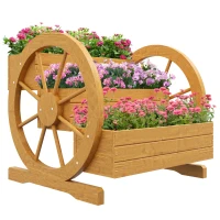 Outsunny Wooden Wagon Planter Box, 3-Tier Raised Garden Bed, for Vegetables Flowers Herbs, 24" x 24" x 22"(m-11)