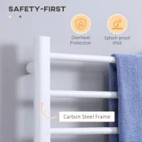 HOMCOM 8-Bar Heated Towel Warmer Rack with Built-in Timer and LED Indicators, Wall Mounted & Free Standing Carbon Steel Electric Towel Bar with Adjustable Temperature, White(m-7)