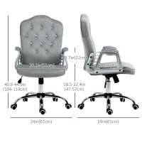 Vinsetto Office Chair, Velvet Computer Chair, Button Tufted Desk Chair with Swivel Wheels, Adjustable Height, Tilt Function, Grey(m-3)