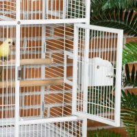 PawHut 55" Large Parrot Cage with Toy Hooks Above Top Bird Perch, Tray, Food Cups, Rolling Stand, Bird Cage for Cockatiels, Parakeets, Lovebirds(m-9)