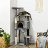 PawHut Cat Tree for Large Cats Adult, 58" Tall Cat Tree with Scratching Posts, Large Cat Tower for Indoor Cats with Bed, House, Toys, Grey(m-8)