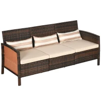 Outsunny 3-Seater Wicker Sofa, PE Rattan Outdoor Couch Conversation Furniture with Removable Cushions for Patio, Garden, Brown(m-2)