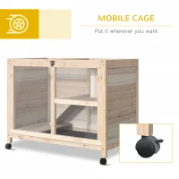 PawHut Indoor Rabbit Hutch with Wheels, Bunny Cage Guinea Pig House W/ Top Access, Ramp, Pull Out Tray, Natural Wood(m-6)