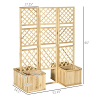 Outsunny Freestanding Outdoor Privacy Screen with 4 Self-Draining Raised Garden Beds, 3 Hinged Privacy Panels for Hot Tub, Pool, Patio, Backyard, Deck, Natural Wood(m-3)