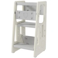 Qaba Kids Step Stool Adjustable Standing Platform Cream White(m-2)