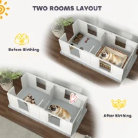 PawHut Double Room Design Whelping Box for Dogs with Whelping Pad, Clear Panels, Adjustable Entrance, for Small Dogs(m-7)