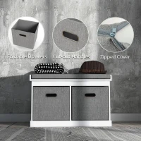 HOMCOM Shoe Storage Bench with Seat, Entryway Bench Seat with Cushion, 2 Fabric Drawers for Hallway, White(m-6)
