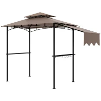 Outsunny 8' x 5' Grill Gazebo, Double Tiered Barbecue Grill Gazebo Shelter with Side Awning, 2 Side Shelves, 6 Hooks, Khaki(m-11)