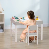 Qaba Lego Table with Storage for Kids, Multi-Usage Kids Table and Chair Set with Building Blocks Desktop, Grey(m-1)