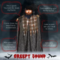 HOMCOM 6' Life Size Outdoor Halloween Hanging Pumpkin Ghost w/ Light Up Eyes, Sound Activated Prop w/ Creepy Speaking Sounds(m-4)