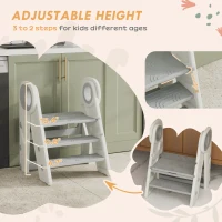 Qaba Foldable & Adjustable Kitchen Stool Helper with Handles, Non-Slip, for Bathroom, Sink, Kitchen, Gray(m-5)