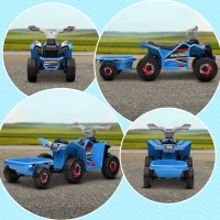 Aosom 6V Electric Toy Car with Back Trailer, Forward Backward, Wear-Resistant Wheels for Ages 18-36 Months, Blue(m-8)