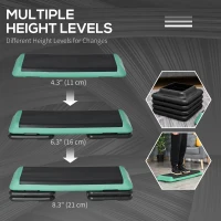 Soozier 43" Adjustable Aerobic Platform Stepper 3 Level with Risers 4” 6” 8” Cardio Fitness Trainer Workout Step Home Gym Exercise, Black Green(m-4)