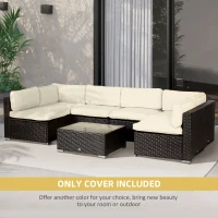 Outsunny Outdoor 14pc Patio Rattan Sofa Set Cushion Polyester Cover Replacement Set - No Cushion Included, Cream White(m-6)