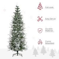 HOMCOM 7.5 Feet Pencil Snow Flocked Artificial Christmas Tree with 880 Realistic Cypress Branches, Auto Open, Green(m-4)
