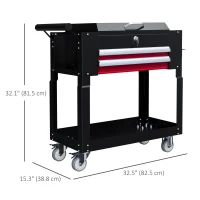 HOMCOM Tool Cart on Wheels Service Cart with 2 Drawers Tray Lockable Flip Top Storage for Garage Warehouse Workshop Black(m-3)