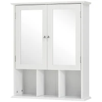 kleankin Wall-Mounted Medicine Cabinet, Bathroom Mirror Cabinet with Double Doors and Storage Shelves, White(m-11)