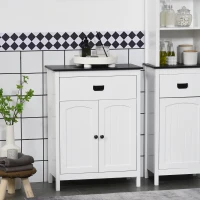 kleankin Bathroom Cabinet with Drawer, Freestanding Storage Organizer with Double Doors, Adjustable Shelf White(m-1)