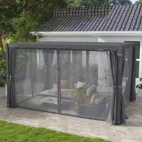 Outsunny 10' x 13' Outdoor Retractable Pergola w/ Sun Shade Aluminum Louvered Top, Pergola w/ Canopy, Curtains, Netting, Gray(m-10)