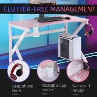 HOMCOM 47 inch Gaming Desk, Racing Style Computer Table, Home Office Workstation with Rotatable Cup Holder, Headphone Hook, Gamepad Stand, Wire Port, Pink(m-4)