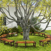 Outsunny Wooden Outdoor Bench, Wrap Around Tree Bench with Slatted Seat for Yard, Garden, Deck, Lawn, Brown(m-9)
