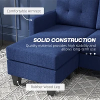 HOMCOM L-shaped Sofa, 3 Seater Sectional Couch with Ottoman, Corner Sofa with Thick Padded Cushion and Wood Legs, Dark Blue(m-6)