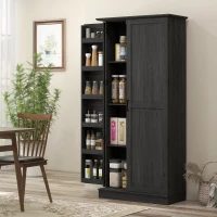 HOMCOM 70" Tall Kitchen Pantry Cabinet with Spice Racks and Adjustable Shelves for Living Room, Dining Room, Black(m-10)