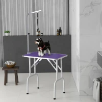 PawHut Foldable Pet Grooming Table for Dogs Cats with Adjustable Arm, Non-slip Surface, Purple(m-1)