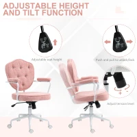 HOMCOM Cute Office Chair, Desk Chair with Button Tufted Teddy Bear Fleece, Swivel Computer Vanity Chair, Pink(m-5)
