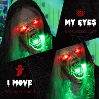 HOMCOM 6' Life Size Decoration Animatronic Green Big-mouth Monster Outdoor Halloween, Sound and Motion Activated(m-5)