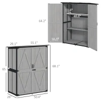 Outsunny Wood Storage Shed, Outdoor Garden Shed with Asphalt Roof, 2 Shelves, Lockable Doors and Adjustable Feet, Gray(m-3)