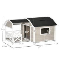 PawHut Wooden Dog House Outdoor with Porch, Raised Pet Kennel for Medium Large Dogs, with Asphalt Roof, Front Door, Side Windows, Gray(m-3)