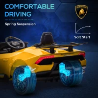 Qaba 12V Lamborghini Huracan Licensed Kids Electric Car with Remote Control, Spring Suspension, Transport Wheels, Yellow(m-7)