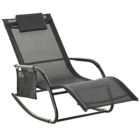 Outsunny Outdoor Rocking Chair, Chaise Lounge Pool Chair for Sun Tanning, Sunbathing, a Rocker with Side Pocket, Armrests & Pillow for Patio, Lawn, Beach, Black(m-1)