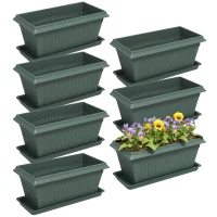 Outsunny 7 Pack 15.7" Plastic Flower Planters with Drainage Holes and Trays, Plant Pots for Indoor Outdoor Plants, Green(m-11)