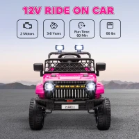 Qaba 12V Battery Powered Ride On Truck, Kids Electric Car with Spring Suspension, Remote, Horn, USB Music, Pink(m-4)
