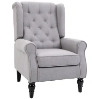 HOMCOM Mid-Century Modern Accent Chair, High Wingback Reading Chair, Button-Tufted Upholstered Fabric Armchair with Retro Wood Legs for Apartment, Living Room, Bedroom, Gray(m-11)