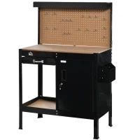 HOMCOM Multipurpose Workbench, Workshop Tool Table with Slide Drawer. Peg Board, Storage Cabinet with Keys(m-11)