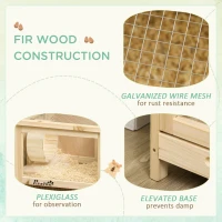 PawHut Wooden Hamster Cage, Mice Rodent Small Animals Kit Hutch, 2 Tiers Exercise Play House, with Sliding Tray, Ladder, Seesaw, Running Wheel, Openable Roofs, 31" x 16" x 23.5", Natural Wood(m-7)