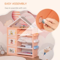 Qaba Kids Toy Storage Organizer with 4 Bins, Storage Cabinets, Bookshelf and 4-Layers Toy Collection Shelves, Orange(m-6)