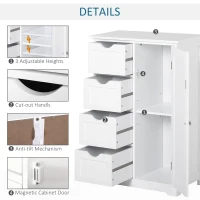kleankin Bathroom Storage Cabinet, Floor Cabinet with Adjustable Shelf and 4 Drawers, Side Cabinet for Washroom, White(m-6)