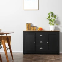HOMCOM Kitchen Sideboard with Adjustable Shelves, Buffet Cabinet, Coffee Bar Cabinet with 3 Storage Drawers, Black(m-7)