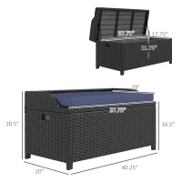 Outsunny Wicker Storage Bench Deck Box with Comfortable Cushion Navy Blue(m-3)
